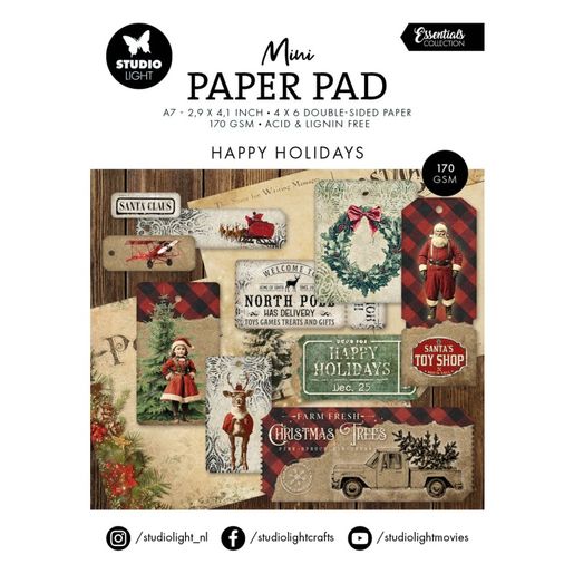 Mini kreativní blok Studio Light "Happy Holidays", A7, 24 l. - Santovy Vánoce