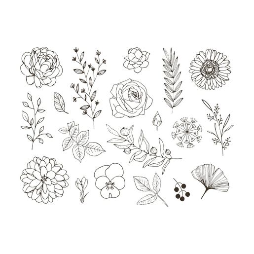 Razítka na textil Aladine Stampo Textile, 19 ks - Květiny a lístečky