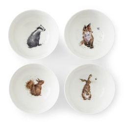 Hluboké porcelánové misky Wrendale Designs, 4 ks - Lesní zvířata