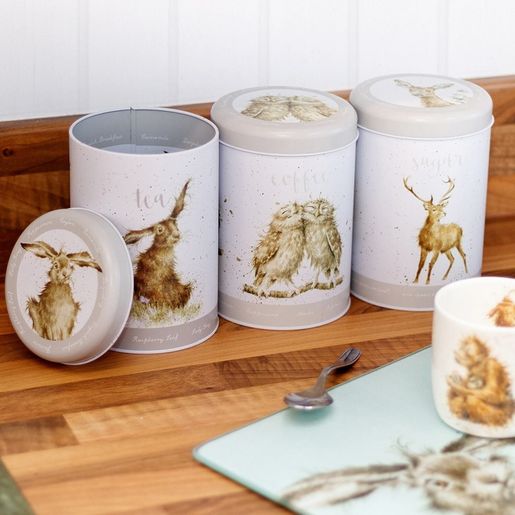 Sada plechových dóz Wrendale Designs "Country Animal", 3 ks - Zajíc, sovy, jelen