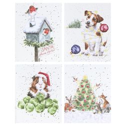 Vánoční dárkové kartičky Wrendale Designs, 16 ks, 4 motivy - Vánoční nálada