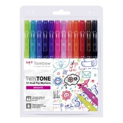 Sada oboustranných fixů Tombow TwinTone - 12 ks, zářivé barvy