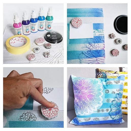 Razítka na textil Aladine Stampo Textile, 19 ks - Květiny a věnečky