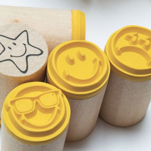 Dřevěná diářová razítka Aladine Stampo Bocal, 14 ks - Smajlíci