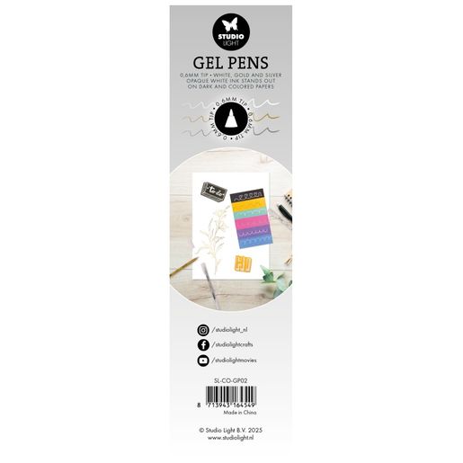 Gelová pera Studio Light, 3 ks - bílé, zlaté, stříbrné