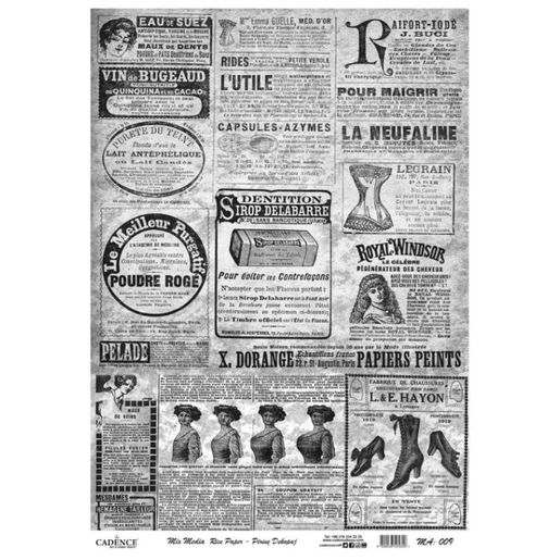 Rýžový papír Cadence - Černobílé noviny - VYBERTE VELIKOST