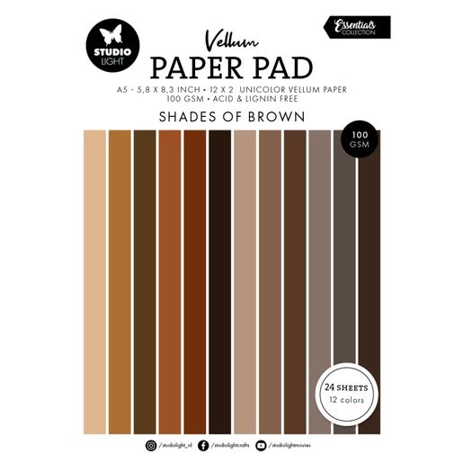 Pergamenové papíry Studio Light, A5, 24 l. - odstíny hnědé