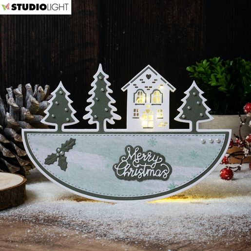 Vyřezávací šablony na přání Studio Light, 3 ks - Vánoční krajinka