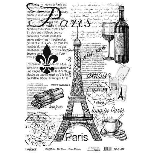 Rýžový papír Cadence - Černobílá Paříž - VYBERTE VELIKOST