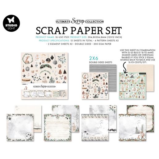 Scrapbooková sada Studio Light, 30,5x30,5 cm, 12 l. - Zasněžené Vánoce