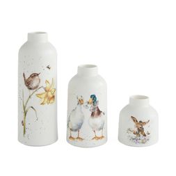 Porcelánové vázy Wrendale Designs, 3 ks - Střízlík, kachny, oslík