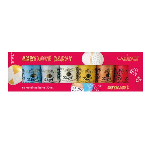 Akrylové barvy Cadence, sada 6 x 30 ml - metalické