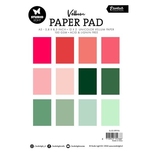 Pergamenové papíry Studio Light, A5, 24 l. - vánoční barvy