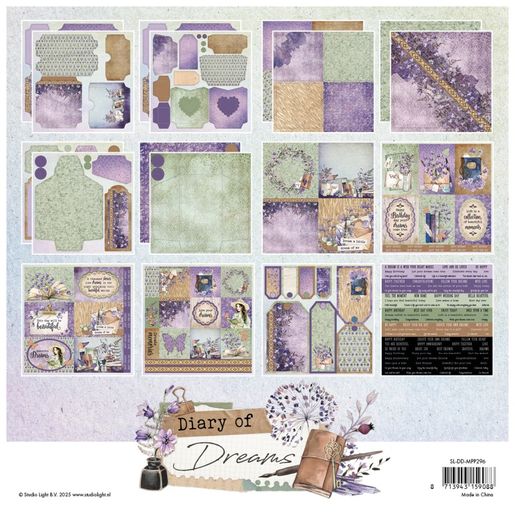 Kreativní blok Studio Light "Diary of Dreams", 20x20 cm, 36 l. - Přání, obálky, visačky