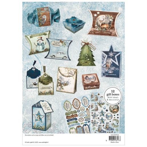 DIY Dárkové krabičky Studio Light "Winter Wonderland", A4, 12 l. - Zima se zvířátky