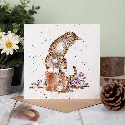 Přání Wrendale Designs "Hide and Squeak", 15x15 cm - Kočka a myš