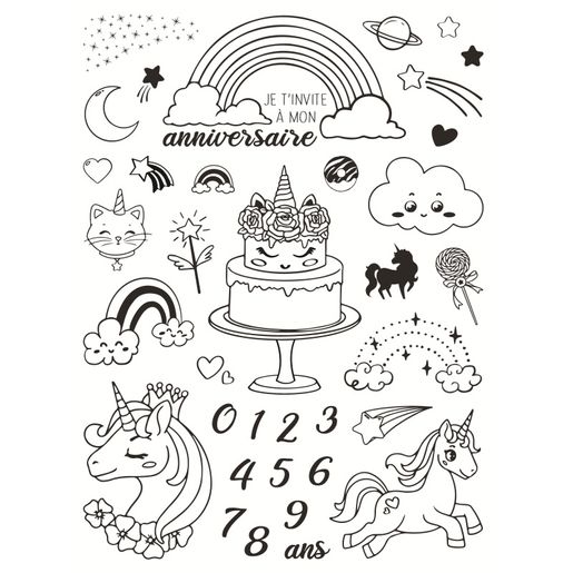 Dětská razítka Aladine Stampo Birthday, 36 ks - Jednorožci