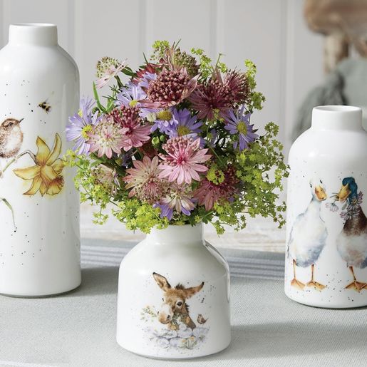 Porcelánové vázy Wrendale Designs, 3 ks - Střízlík, kachny, oslík