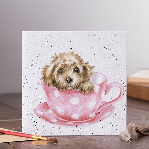 Přání Wrendale Designs "Teacup Pup", 15x15 cm - Štěně v hrnku