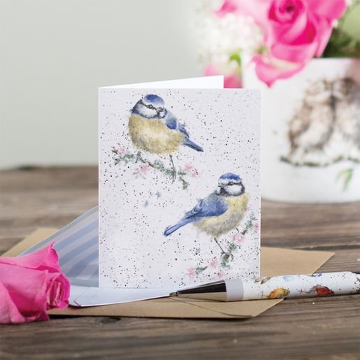 Dárková kartička Wrendale Designs "Blossom" - Sýkorky