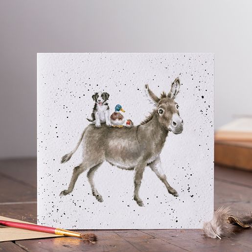 Přání Wrendale Designs "The Donkey Ride", 15x15 cm - Oslík