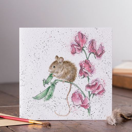 Přání Wrendale Designs "The Pea Thief", 15x15 cm - Myška