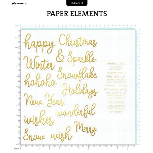 Papírové výseky Studio Light, 40 ks - Vánoční nápisy, zlaté