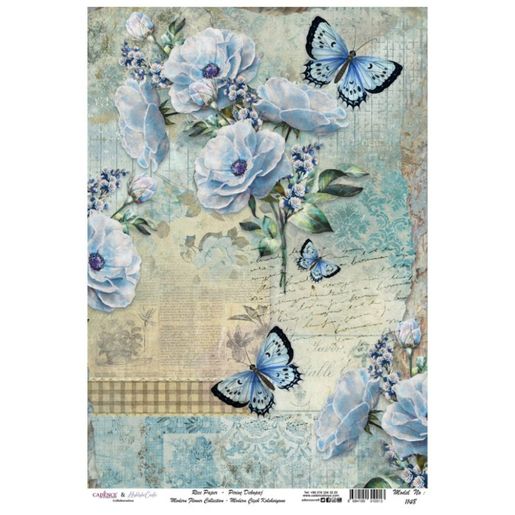 Rýžový papír Cadence - Modré květiny s motýly - VYBERTE VELIKOST
