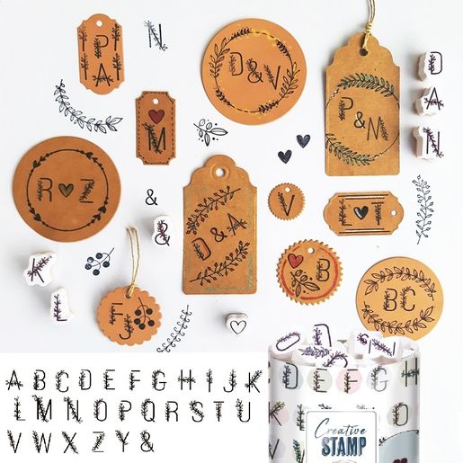 Razítka Aladine Creative Stamp, 39 ks - Květinová abeceda & věnečky