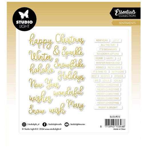 Papírové výseky Studio Light, 40 ks - Vánoční nápisy, zlaté