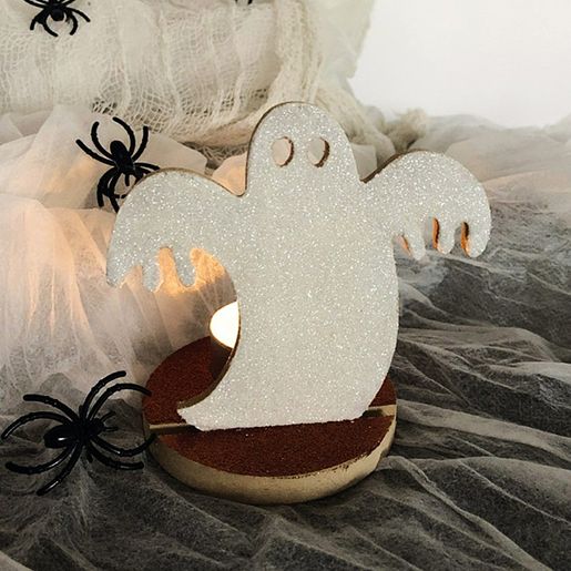 Dřevěný svícen k dekoraci Gomille, 12 cm - Strašidlo