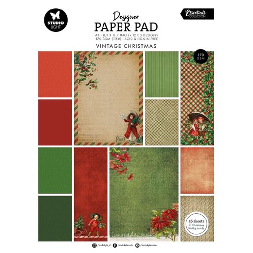 Blok podkladových papírů Studio Light "Vintage Christmas", A4, 36 l. - Vánoční nostalgie