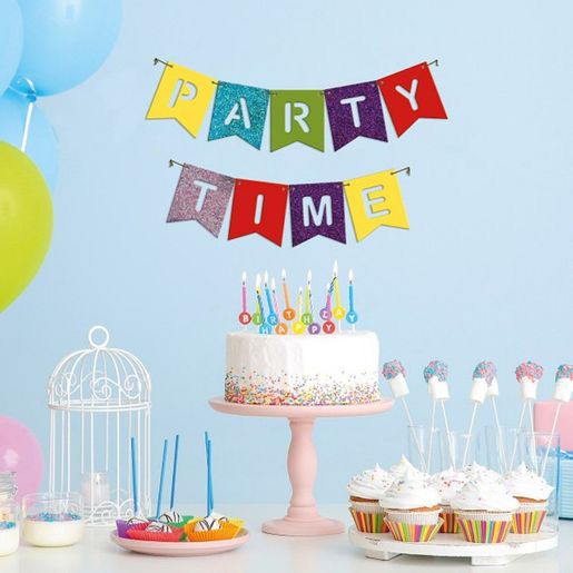 Dřevěný výřez k dekoraci Gomille, závěsný, 9 ks - Nápis Party Time