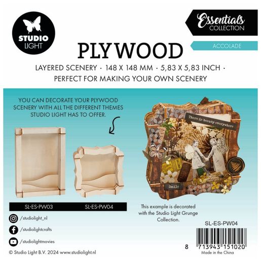 Dřevěný výřez k dekoraci Studio Light, 14,8x14,8 cm - Ozdobný čtverec