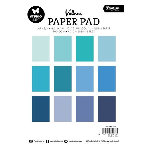 Pergamenové papíry Studio Light, A5, 24 l. - odstíny modré