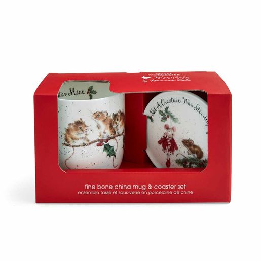 Porcelánový hrnek s podšálkem Wrendale Designs "Winter Mice", 0,31 l - Myšky