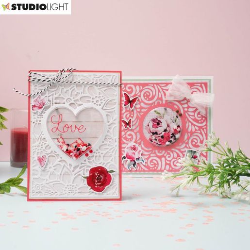 Vyřezávací šablony na chrastidlo Studio Light, 4 ks - Rozkvetlé srdce