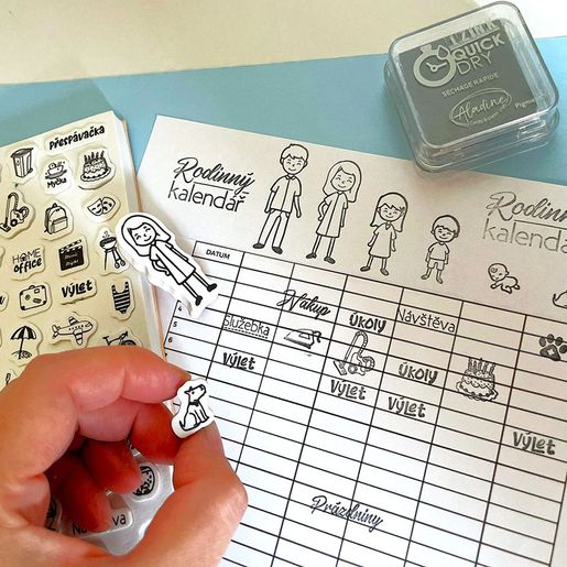 Diářová razítka Aladine Stampo Bullet Journal, 67 ks - Rodinný kalendář