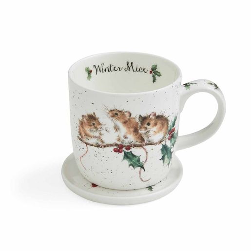 Porcelánový hrnek s podšálkem Wrendale Designs "Winter Mice", 0,31 l - Myšky