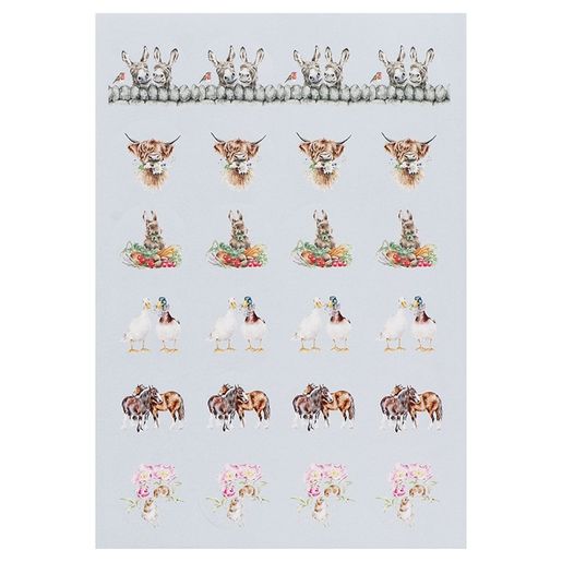 Kulaté samolepky Wrendale Designs "The Country Set", 144 ks - Zvířata