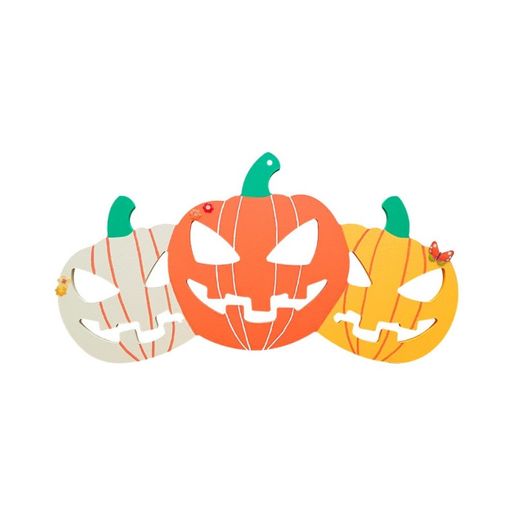 Dřevěný výřez k dekoraci Gomille, závěsný, 30x16 cm - Tři dýně vedle sebe