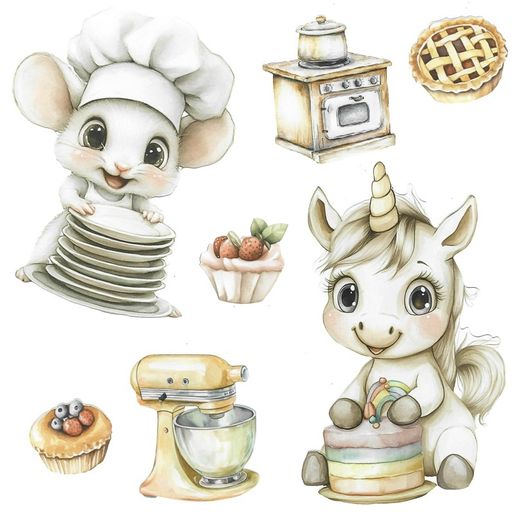 Papírové výseky Studio Light, 18 ks - Zvířátka v kuchyni