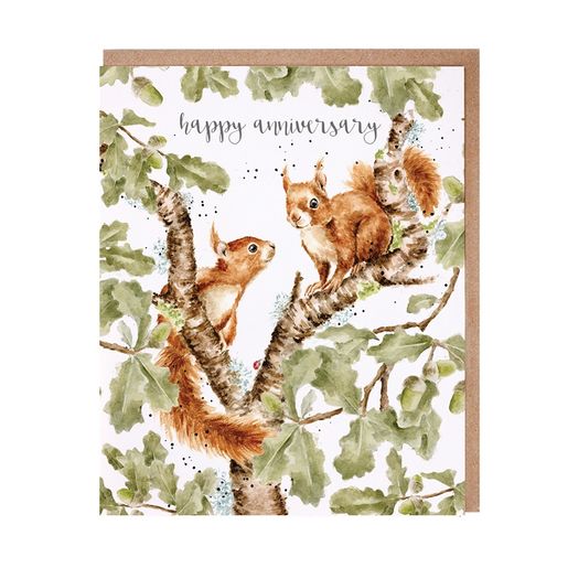 Přání k výročí Wrendale Designs "Another Year Squirreling Around" - Veverky