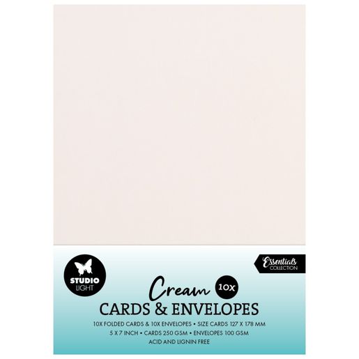Přání a obálky Studio Light, 5"x7" (12,7x17,8 cm), 10 ks - krémové