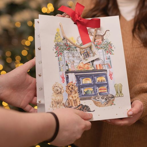 Dárková taška Wrendale Designs "The Country Christmas Kitchen", velká - Vánoční mazlíčci