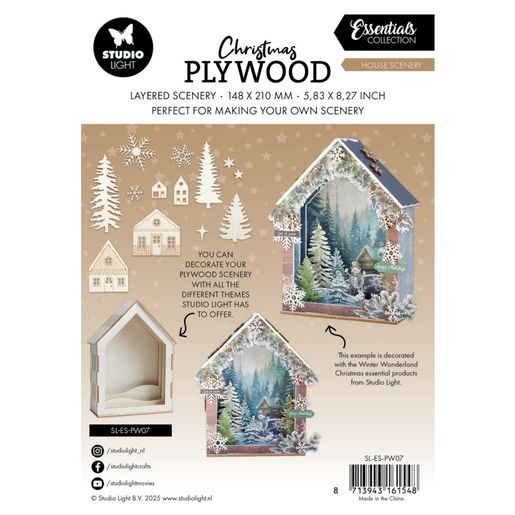 Dřevěný výřez k dekoraci Studio Light, 14,8x21 cm - Zimní krajina