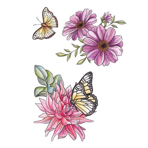 Gelová razítka Studio Light "Blooming Butterfly", 7 ks - Květiny a motýlci