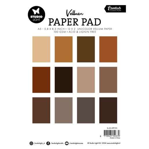 Pergamenové papíry Studio Light, A5, 24 l. - odstíny hnědé