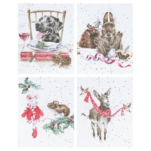 Vánoční dárkové kartičky Wrendale Designs, 16 ks, 4 motivy - Domácí Vánoce