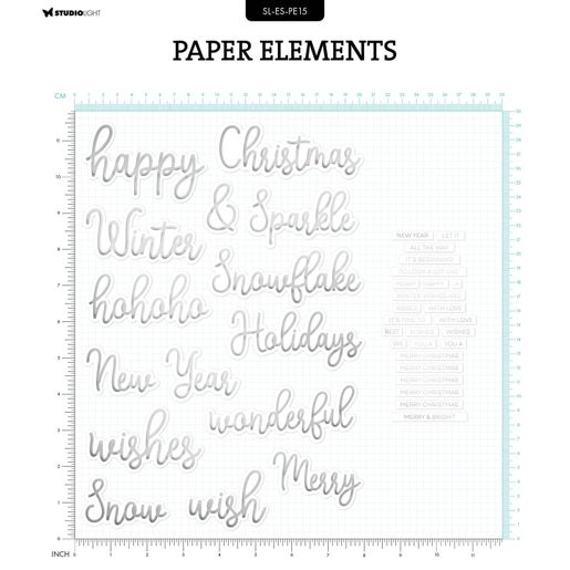 Papírové výseky Studio Light, 40 ks - Vánoční nápisy, stříbrné